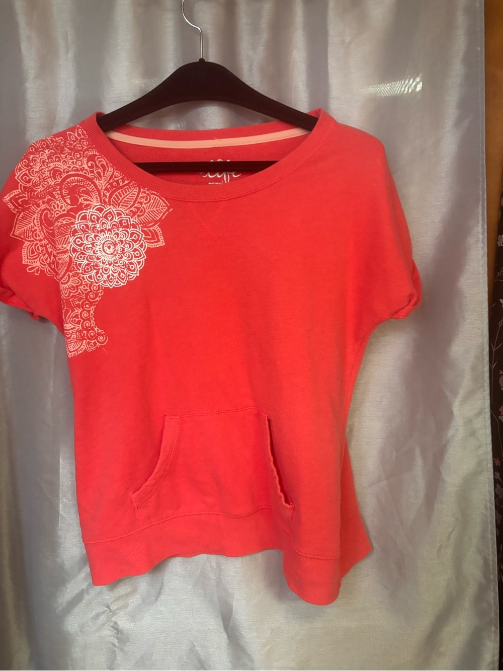 Made for Life Coral Short-Sleeve Pullover with White Floral Shoulder Print